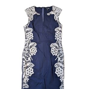 London Dress Company Size 10 Blue Dress With Lace Appliques Going Down The Sides